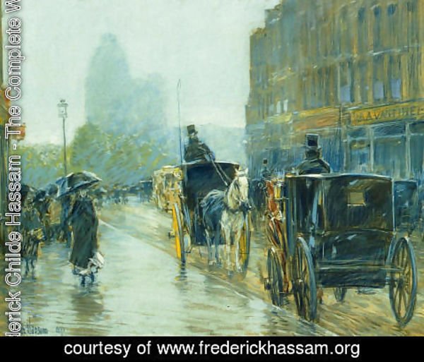 Frederick Childe Hassam - Horse-Drawn Cabs at Evening, New York