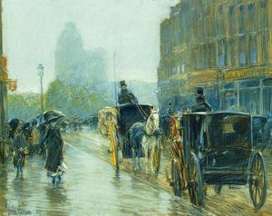 Frederick Childe Hassam - Horse-Drawn Cabs at Evening, New York