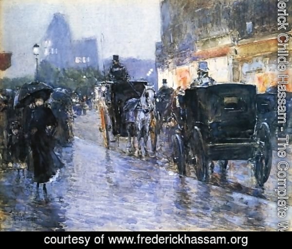 Frederick Childe Hassam - Horse Drawn Cabs at Evening, New York 2