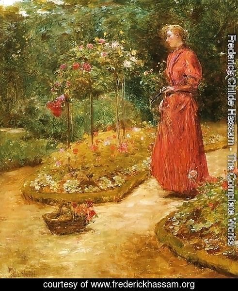 Woman Cutting Roses in a Garden