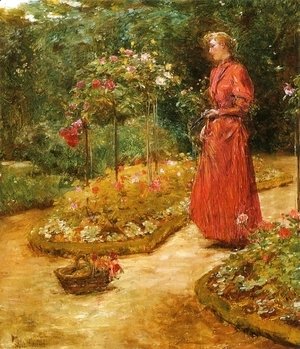Frederick Childe Hassam - Woman Cutting Roses in a Garden