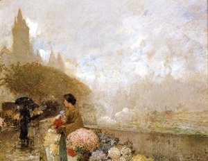 Frederick Childe Hassam - Flower Girl by the Seine, Paris