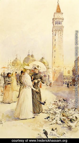 Frederick Childe Hassam - Feeding Pigeons in the Piazza