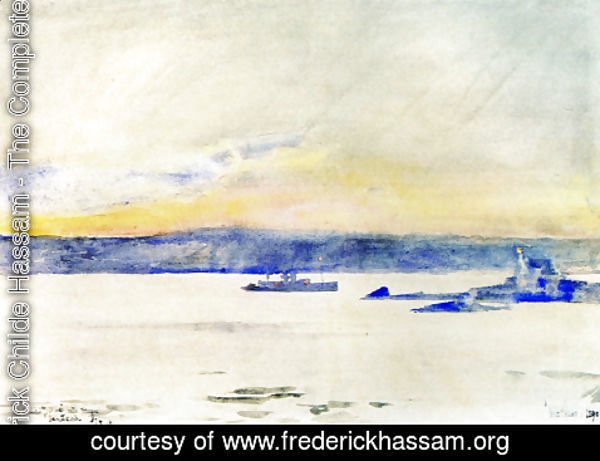 Frederick Childe Hassam - Afterglow, Gloucester Harbor (aka Ten Pound Island LIght)